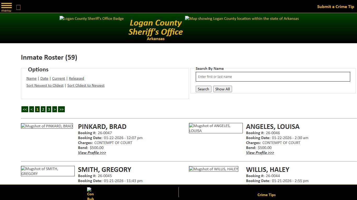 Inmate Roster - Current Inmates Booking Date Descending - Logan County Sheriff's Office, Arkansas
